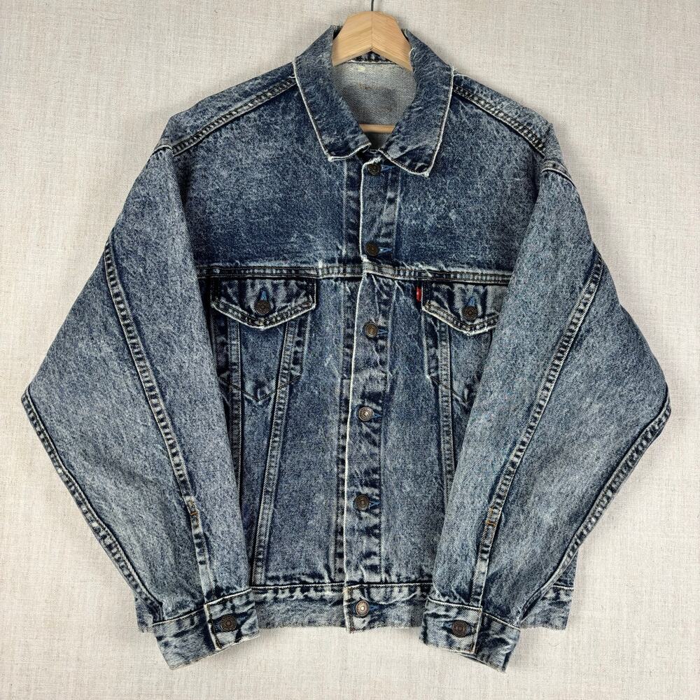 Vintage Levis 80s 70507 0227 USA Made Acid Wash Denim Medium Trucker Jacket